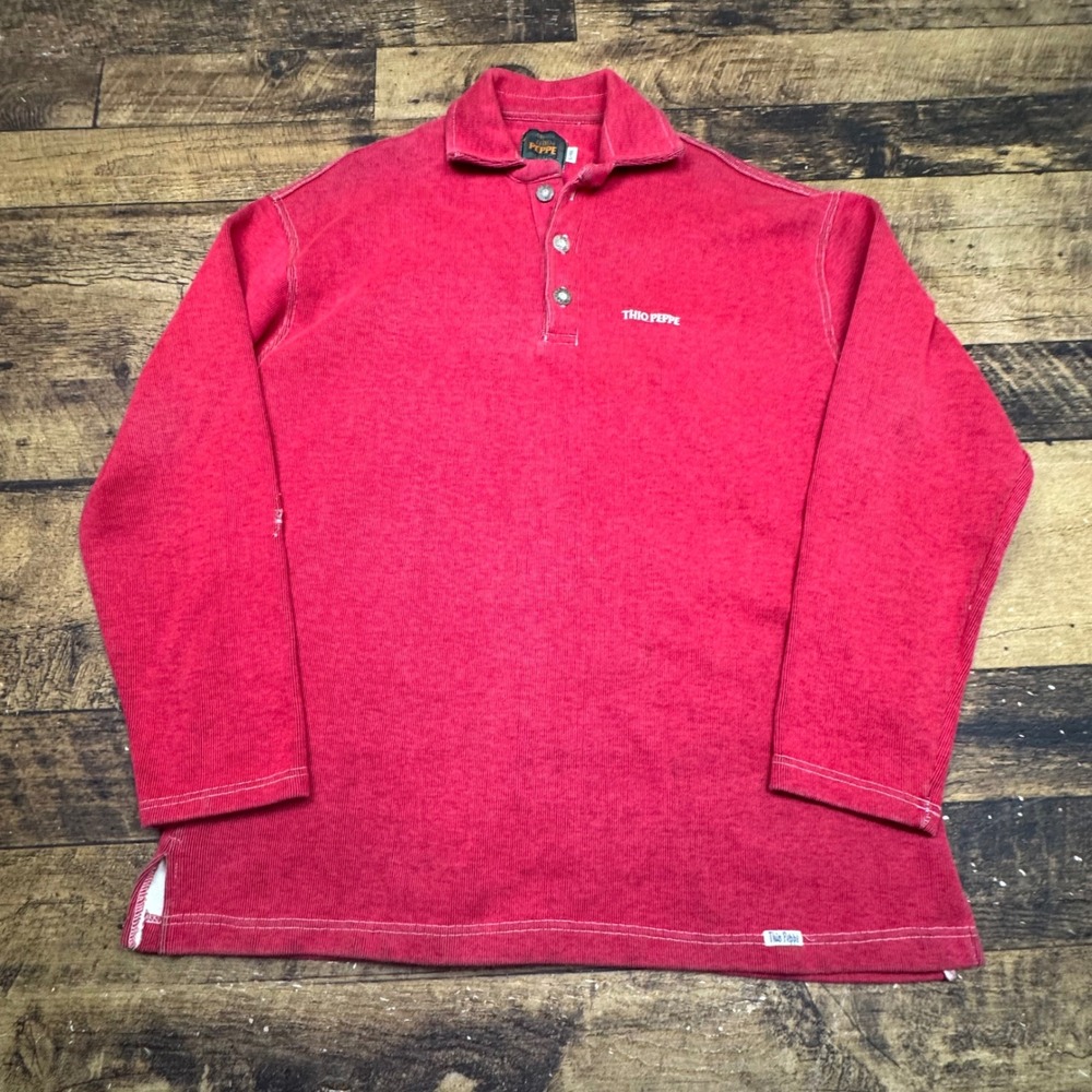 THIO PEPE‎ Red Long Sleeve Collared Polo Shirt Men's Size L-XL Textured Knit